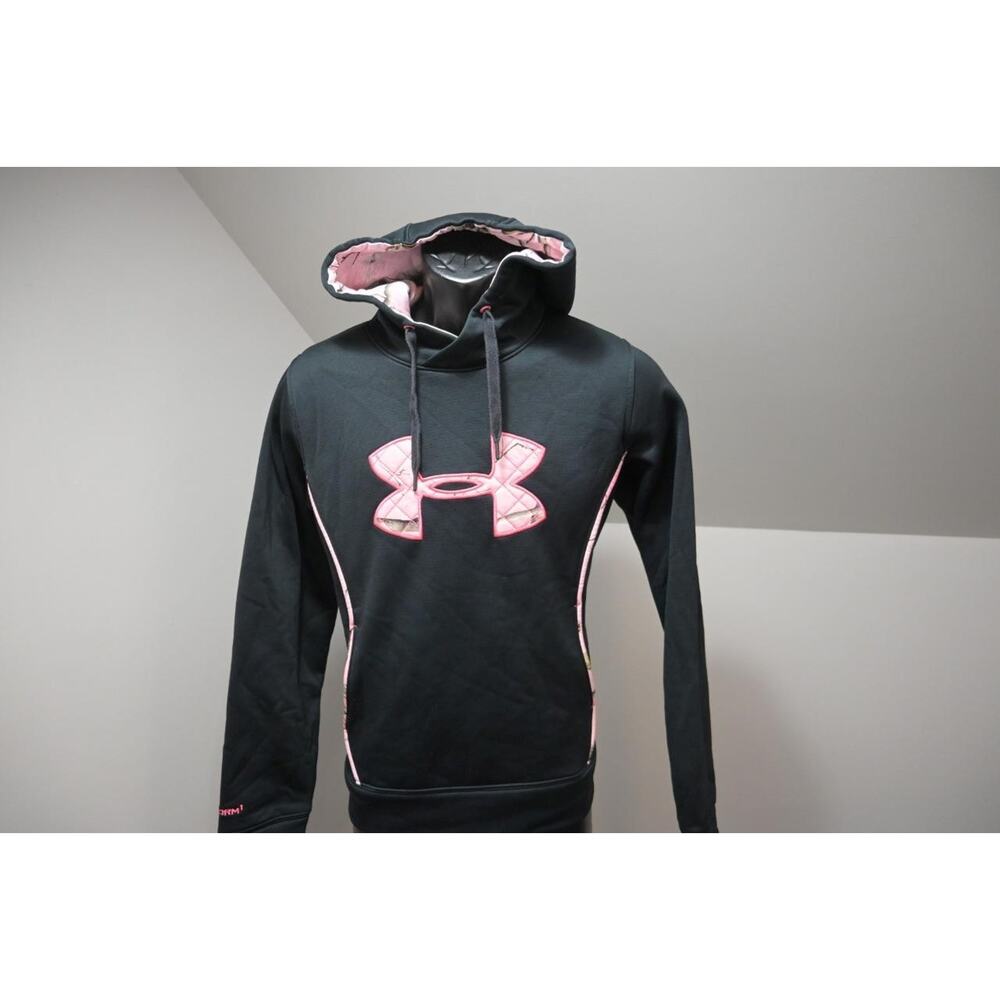 Under Armour Hoodie Fleece Storm Pink Camo Pull Over Sweater Womens Sz Medium